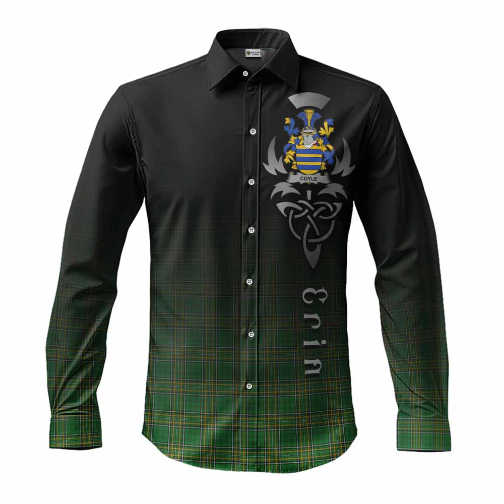 Tartan Vibes Clothing Coyle Irish Clan Long Sleeve Button Shirt with Coat of Arms Erin Go Bragh Celtic Inspired