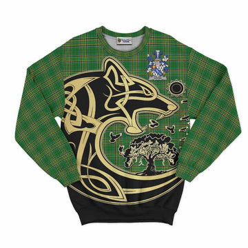 Tartan Vibes Clothing Coyne Irish Tartan Sweatshirt with Coat of Arms Celtic Wolf Style