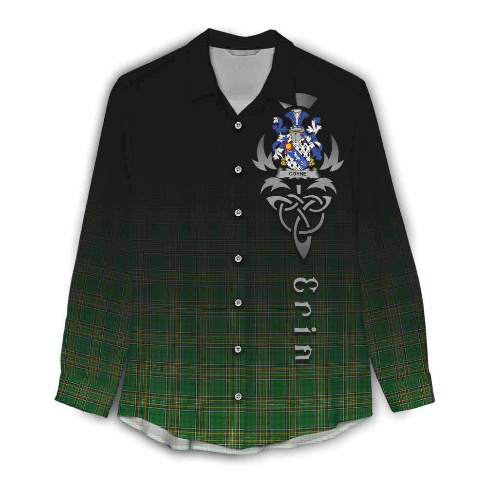 Tartan Vibes Clothing Coyne Irish Clan Women's Casual Shirt with Coat of Arms Erin Go Bragh Celtic Inspired
