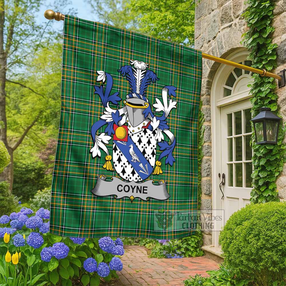 Coyne Irish Clan Tartan Flag with Coat of Arms