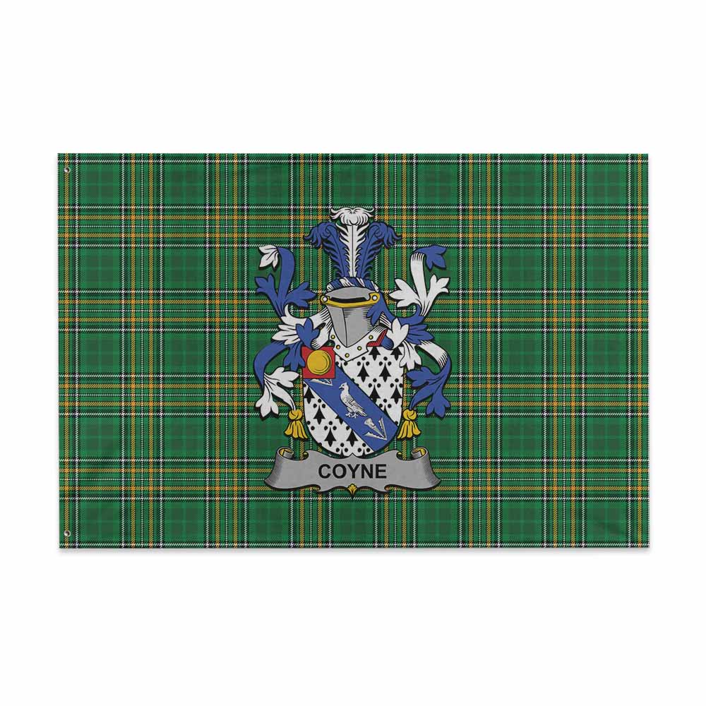 Tartan Vibes Clothing Coyne Irish Clan Tartan House Flag with Coat of Arms