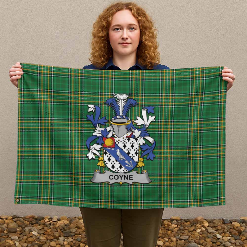 Tartan Vibes Clothing Coyne Irish Clan Tartan House Flag with Coat of Arms