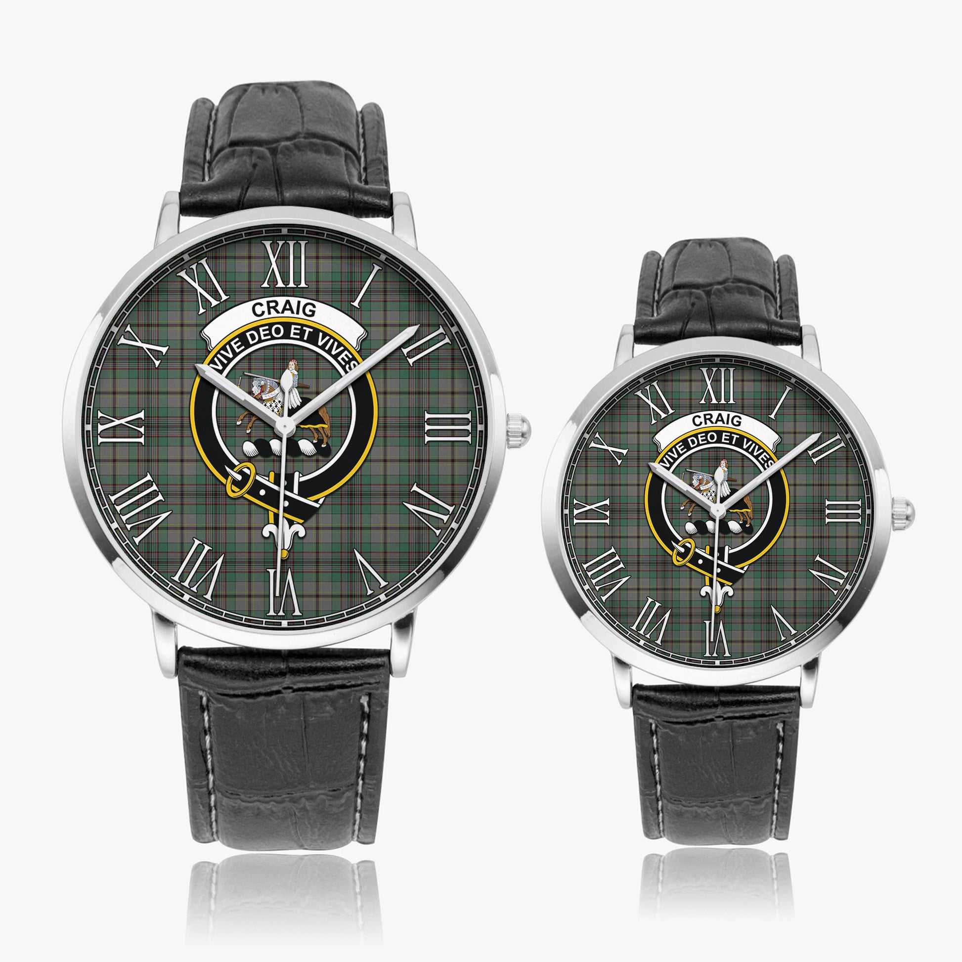 Craig Tartan Family Crest Leather Strap Quartz Watch - Tartanvibesclothing