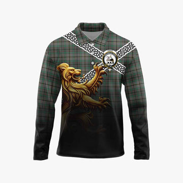 Craig Crest Tartan Long Sleeve Polo Shirt with Golden Lion Emblem Celtic Style