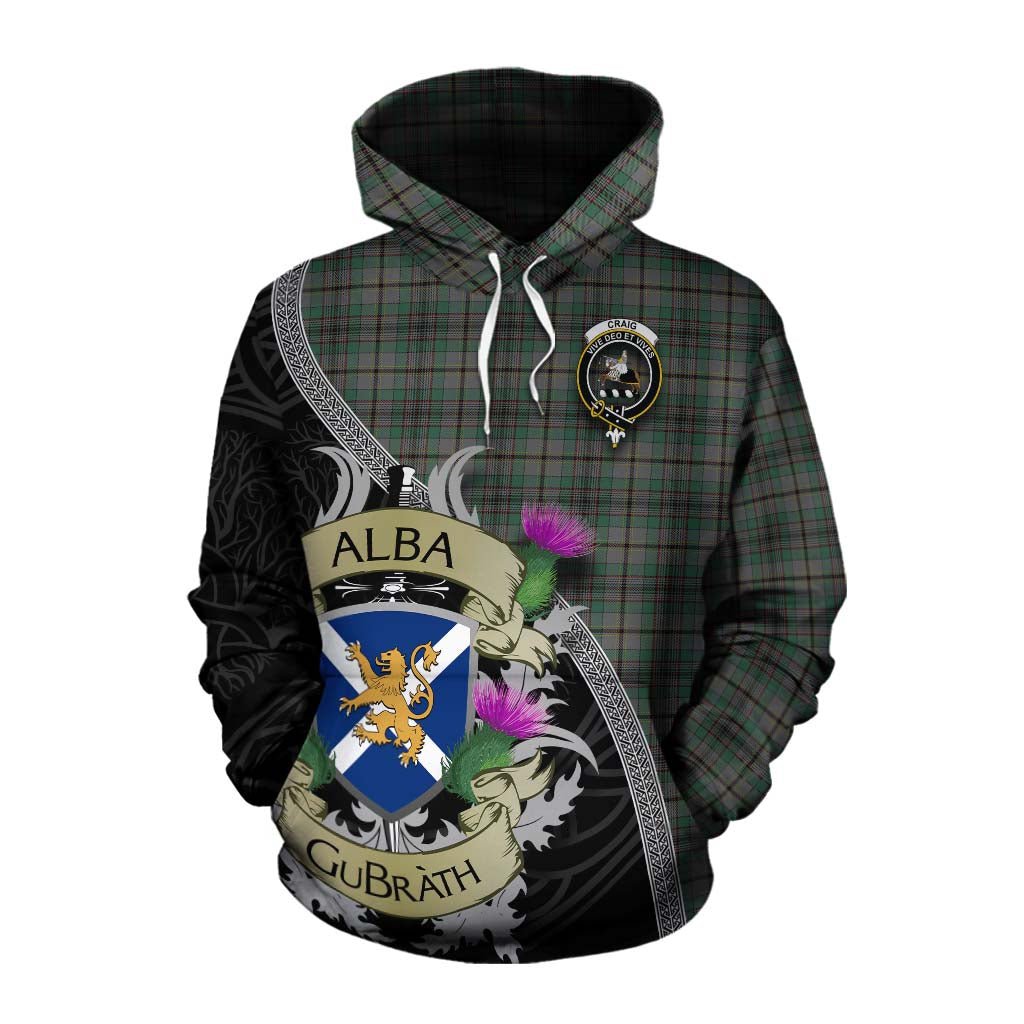 Tartan Vibes Clothing Craig Tartan Family Crest Cotton Hoodie Lion Rampant Royal Thistle Shield Celtic Inspired