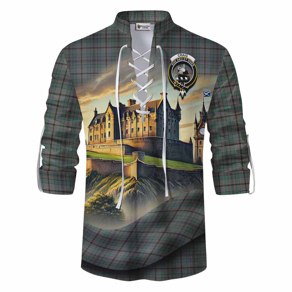Tartan Vibes Clothing Craig Tartan Family Crest Ghillie Kilt Shirt with Scottish Ancient Castle Style