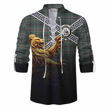 Craig Crest Tartan Ghillie Kilt Shirt with Golden Lion Emblem Celtic Style