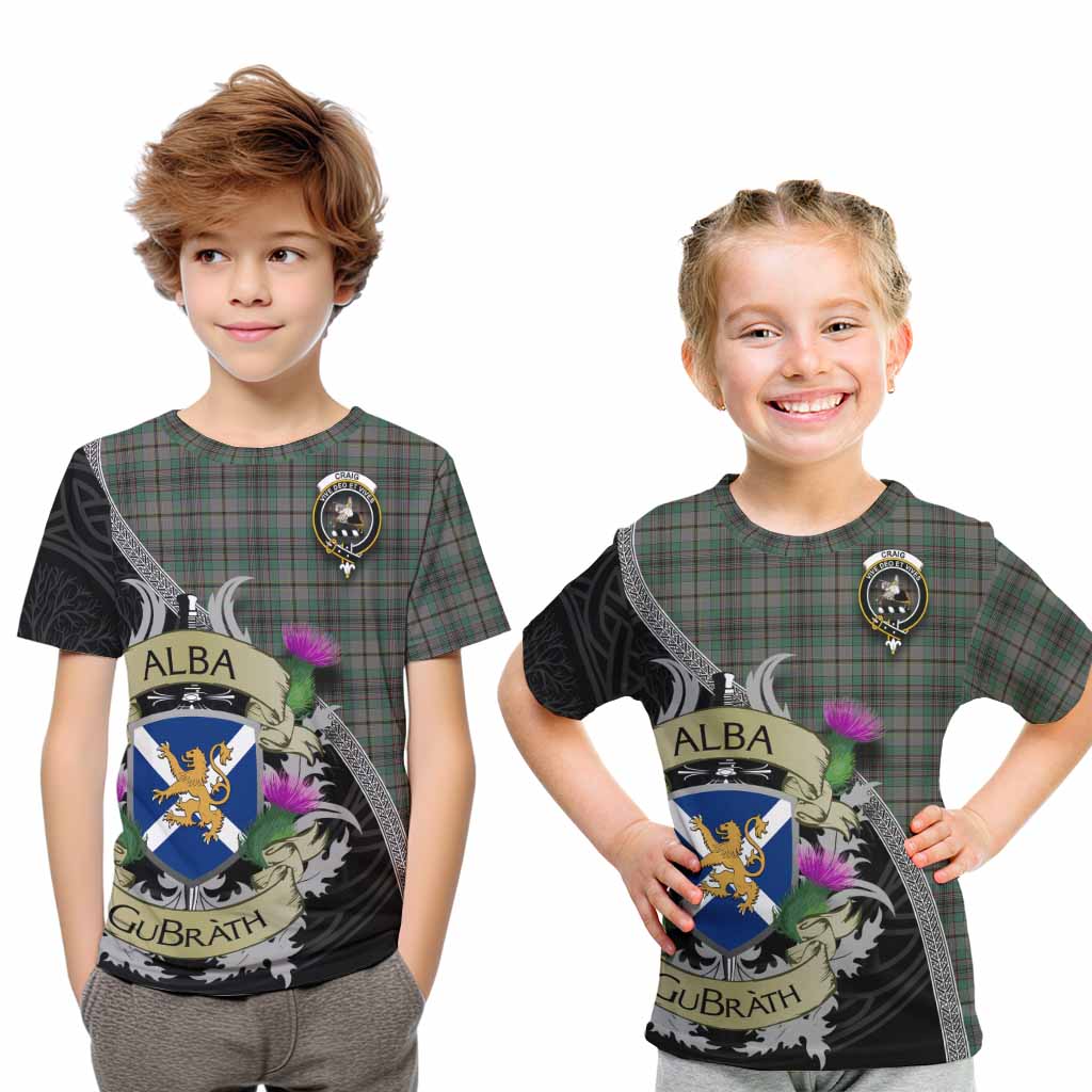 Tartan Vibes Clothing Craig Tartan Family Crest Kid T-Shirt Lion Rampant Royal Thistle Shield Celtic Inspired