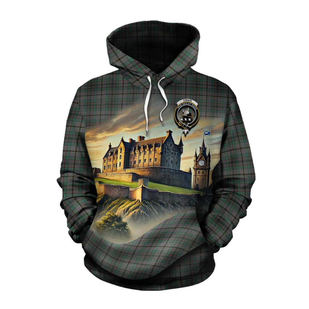 Tartan Vibes Clothing Craig Tartan Family Crest Cotton Hoodie with Scottish Ancient Castle Style
