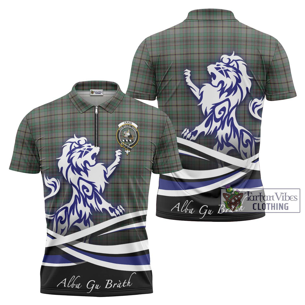 Craig Tartan Zipper Polo Shirt with Alba Gu Brath Regal Lion Emblem Unisex - Tartan Vibes Clothing
