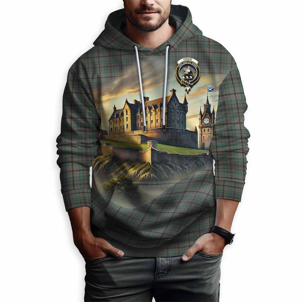 Tartan Vibes Clothing Craig Tartan Family Crest Hoodie with Scottish Ancient Castle Style