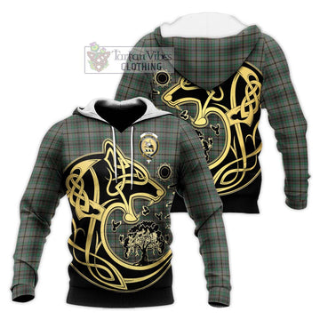 Craig Tartan Knitted Hoodie with Family Crest Celtic Wolf Style