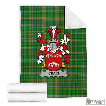 Tartan Vibes Clothing Craig Irish Clan Tartan Blanket with Coat of Arms