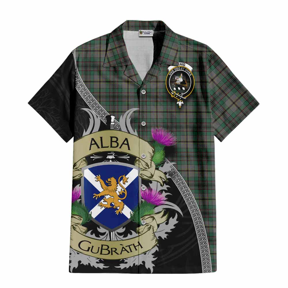 Tartan Vibes Clothing Craig Tartan Family Crest Short Sleeve Button Shirt Lion Rampant Royal Thistle Shield Celtic Inspired