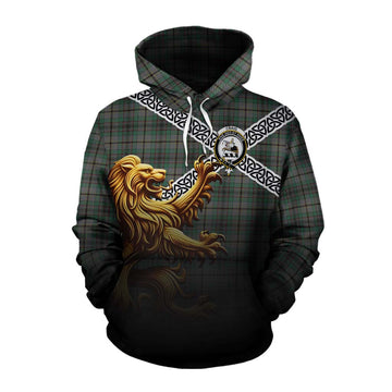 Craig Crest Tartan Cotton Hoodie with Golden Lion Emblem Celtic Style