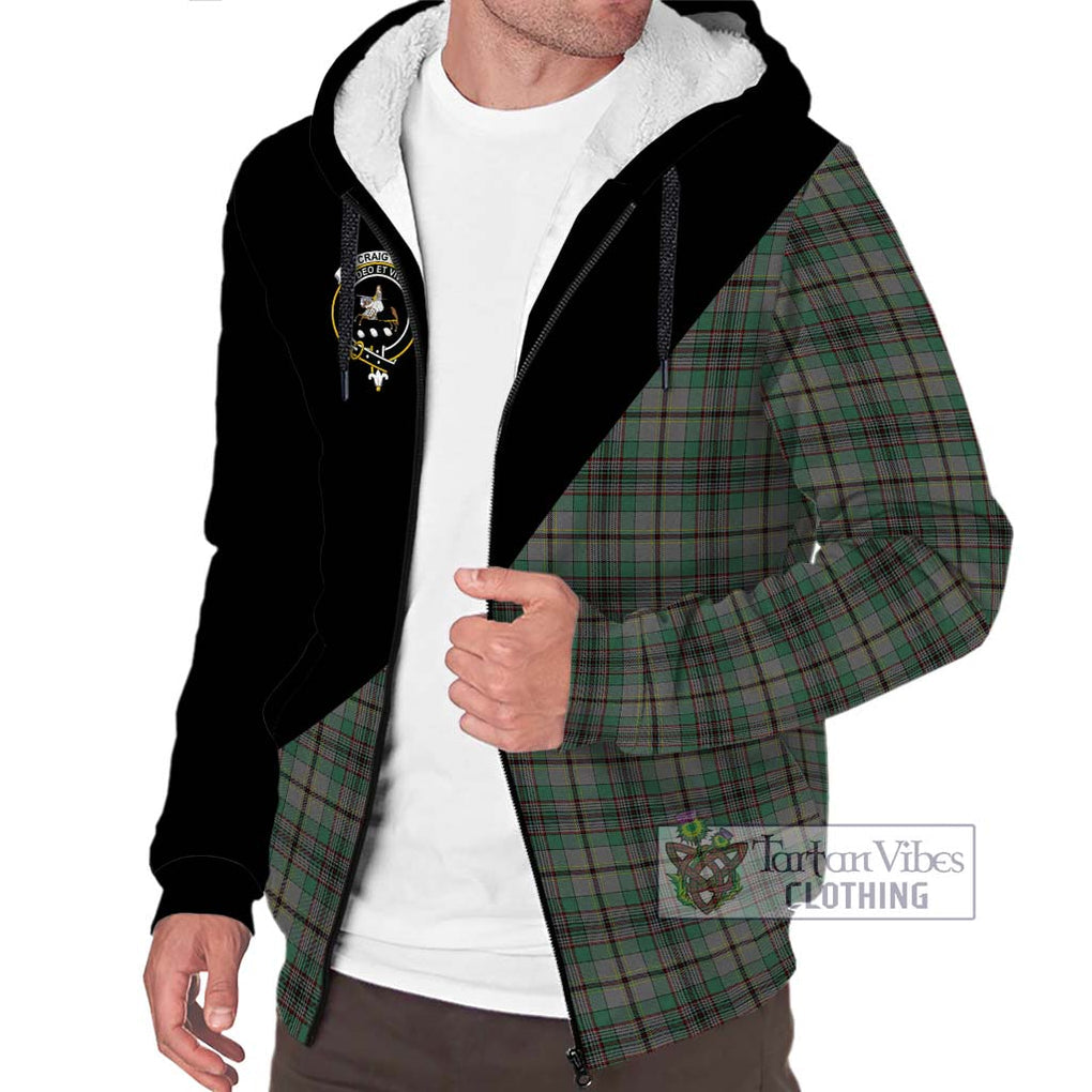 Craig Tartan Sherpa Hoodie with Family Crest and Military Logo Style Unisex S - Tartanvibesclothing Shop