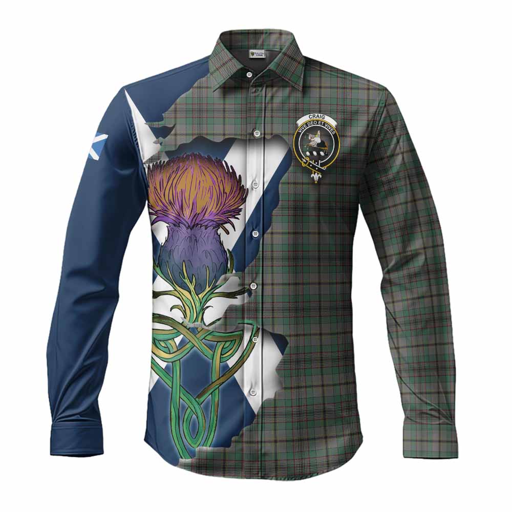 Tartan Vibes Clothing Craig Tartan Family Crest Long Sleeve Button Shirt Scottish Thistle Celtic Inspired