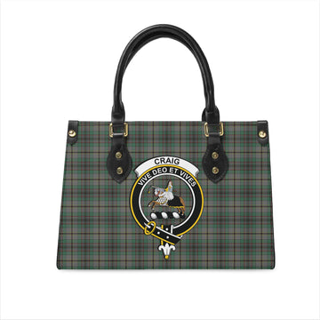 Craig Tartan Leather Bag with Family Crest