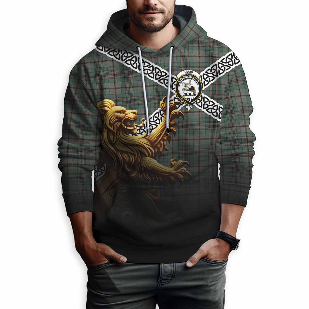 Tartan Vibes Clothing Craig Crest Tartan Hoodie with Golden Lion Emblem Celtic Style