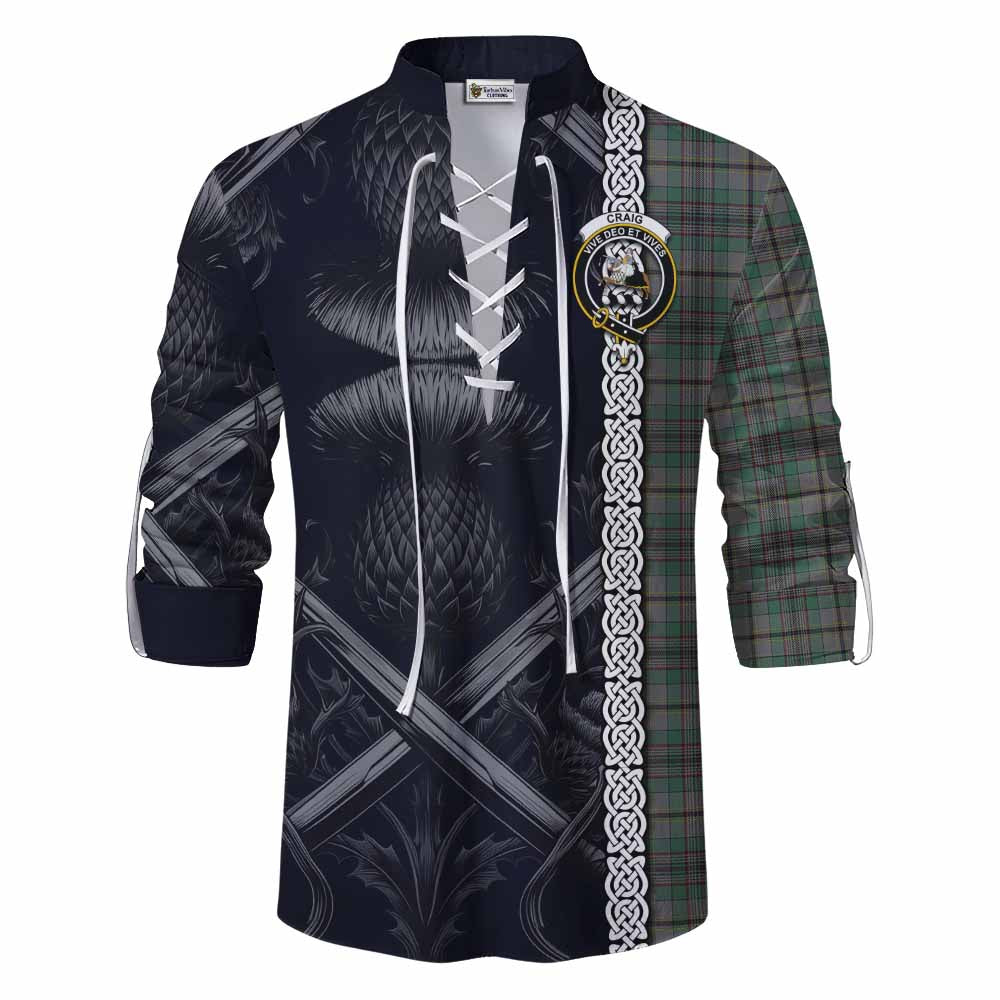 Tartan Vibes Clothing Craig Tartan Ghillie Kilt Shirt with Family Crest Cross Sword Thistle Celtic Vibes