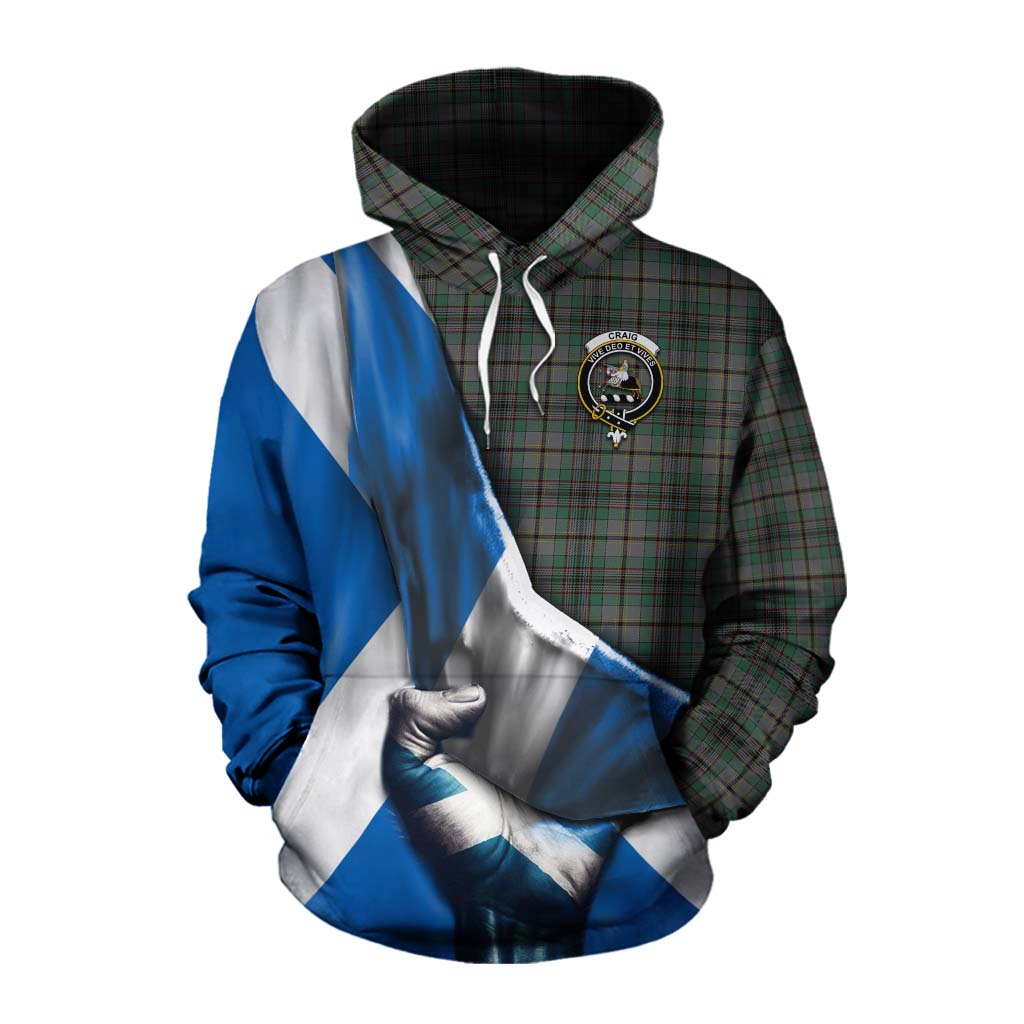Tartan Vibes Clothing Craig Tartan Cotton Hoodie with Family Crest Scotland Patriotic Style