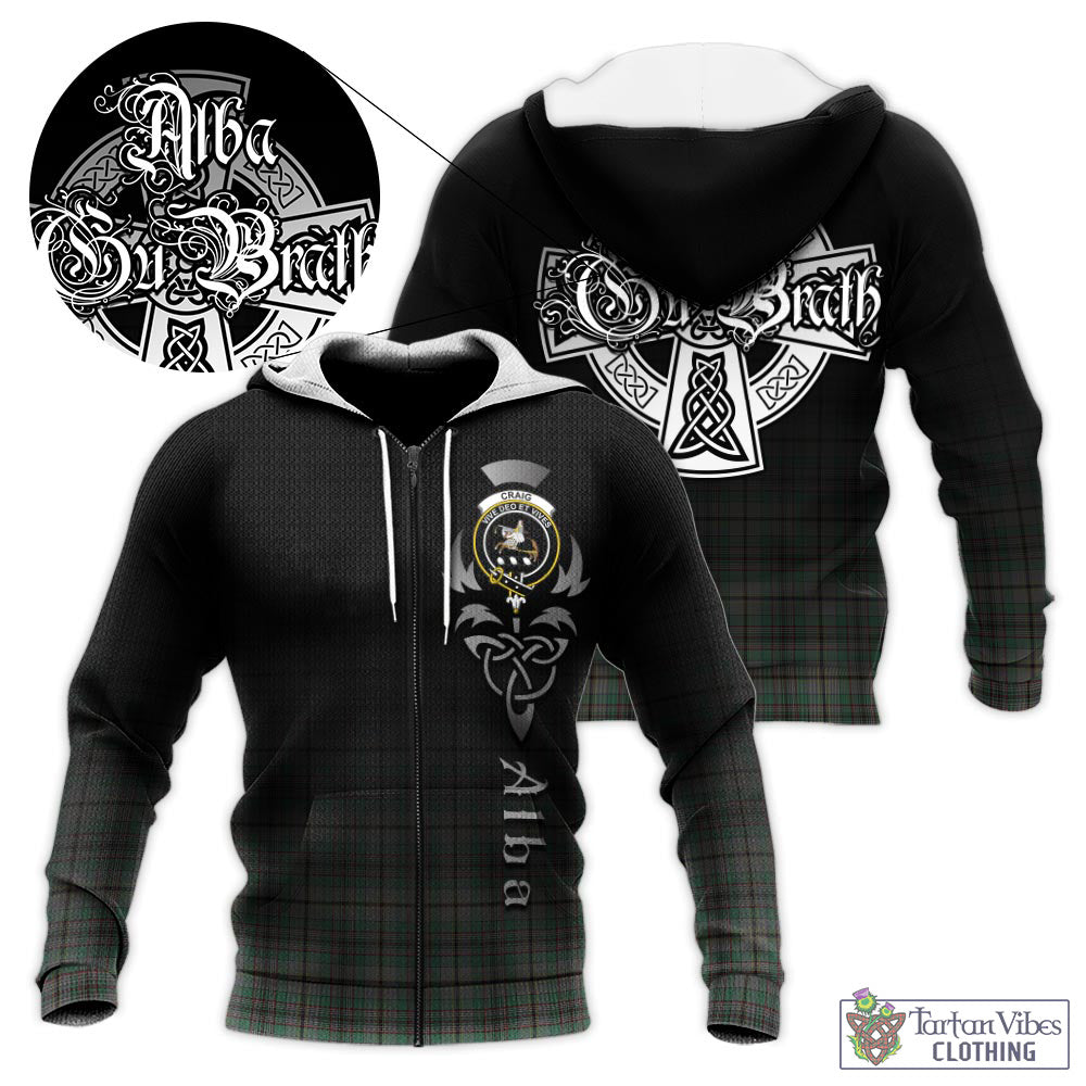 Tartan Vibes Clothing Craig Tartan Knitted Hoodie Featuring Alba Gu Brath Family Crest Celtic Inspired