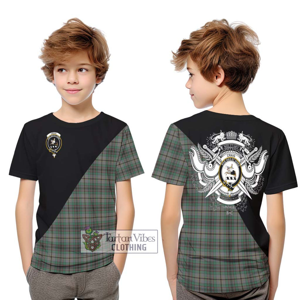 Craig Tartan Kid T-Shirt with Family Crest and Military Logo Style Youth XL Size14 - Tartanvibesclothing Shop