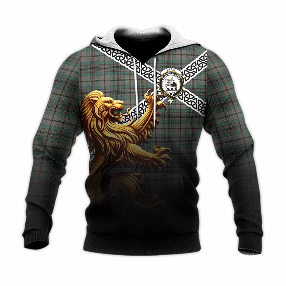 Tartan Vibes Clothing Craig Crest Tartan Knitted Hoodie with Golden Lion Emblem Celtic Style