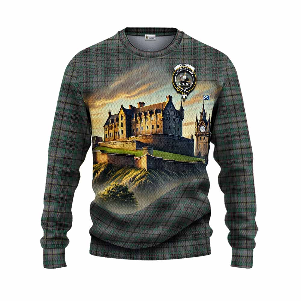 Tartan Vibes Clothing Craig Tartan Family Crest Knitted Sweater with Scottish Ancient Castle Style