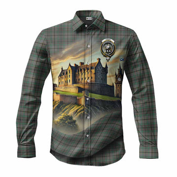 Craig Tartan Family Crest Long Sleeve Button Shirt with Scottish Ancient Castle Style