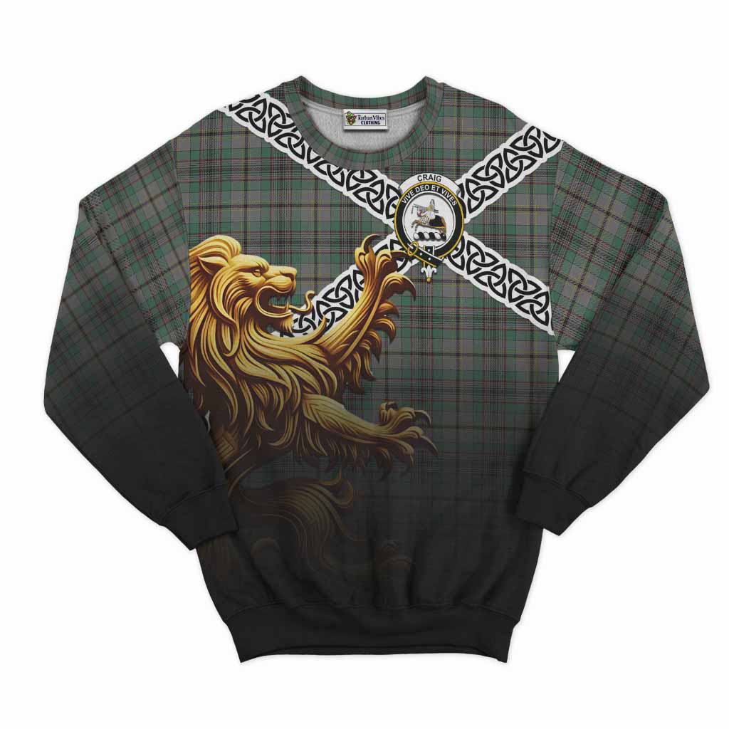 Tartan Vibes Clothing Craig Crest Tartan Sweatshirt with Golden Lion Emblem Celtic Style