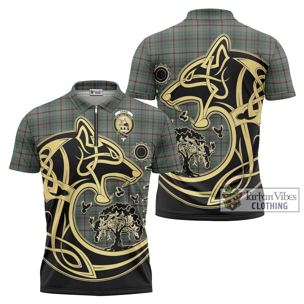 Craig Tartan Zipper Polo Shirt with Family Crest Celtic Wolf Style Unisex - Tartan Vibes Clothing