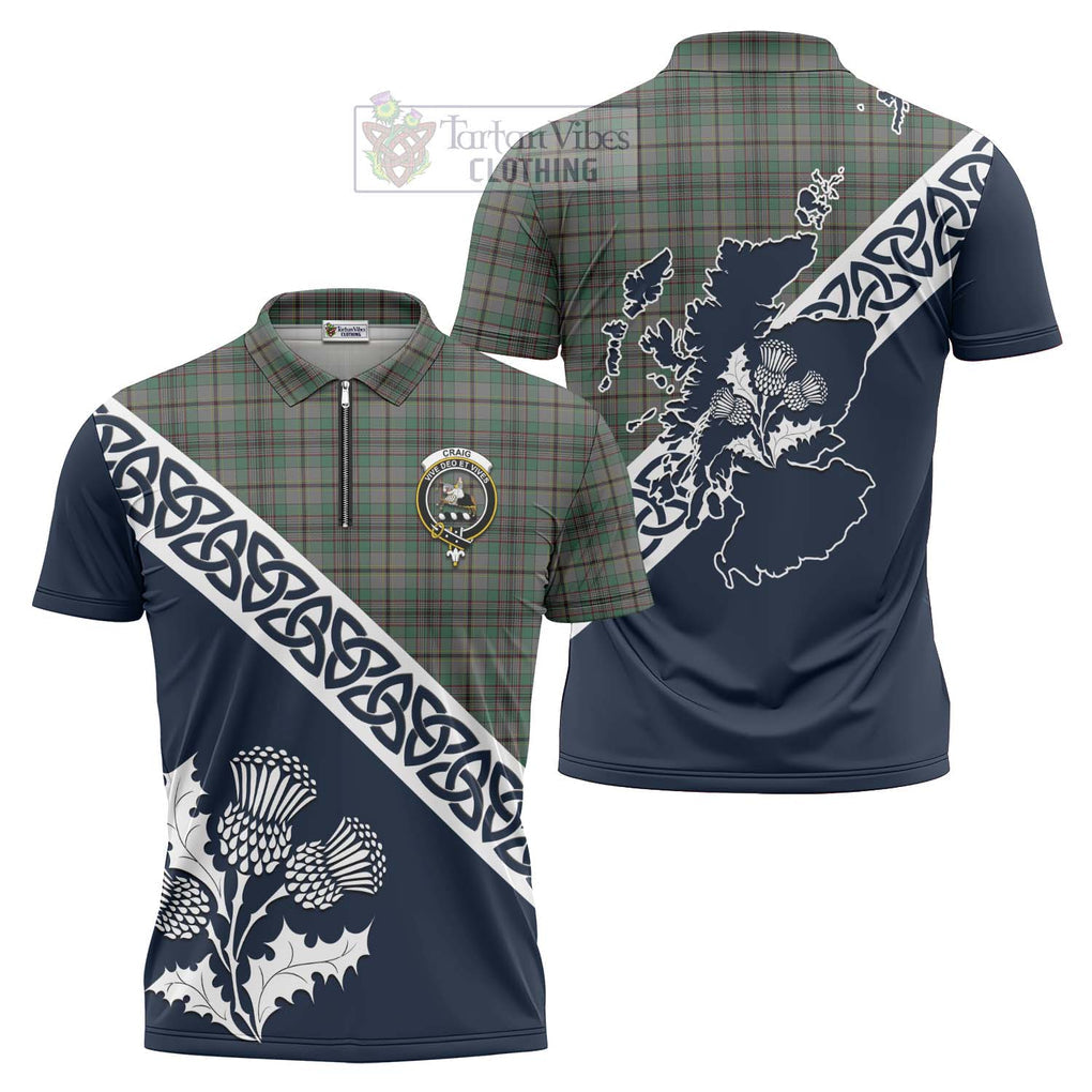 Craig Tartan Zipper Polo Shirt Featuring Thistle and Scotland Map Unisex - Tartanvibesclothing Store