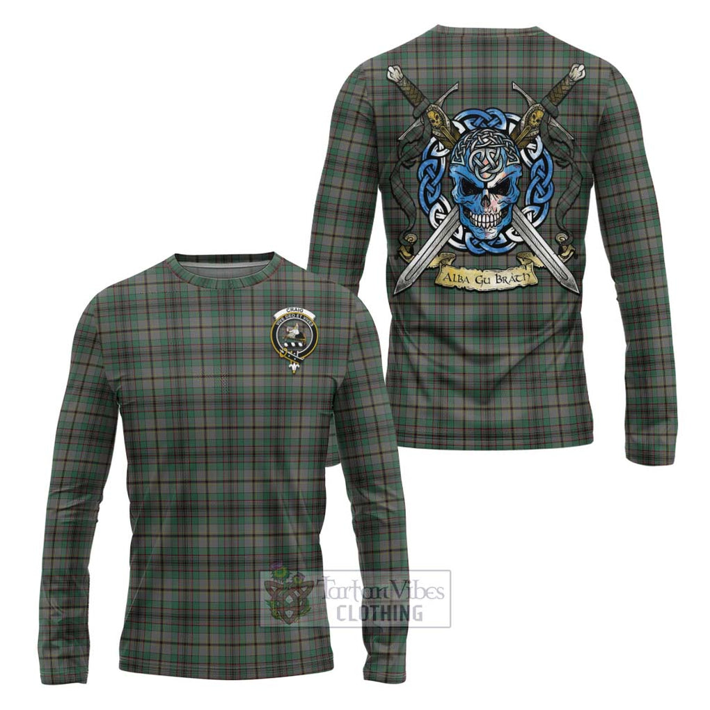 Tartan Vibes Clothing Craig Tartan Long Sleeve T-Shirt with Family Crest Celtic Skull Style