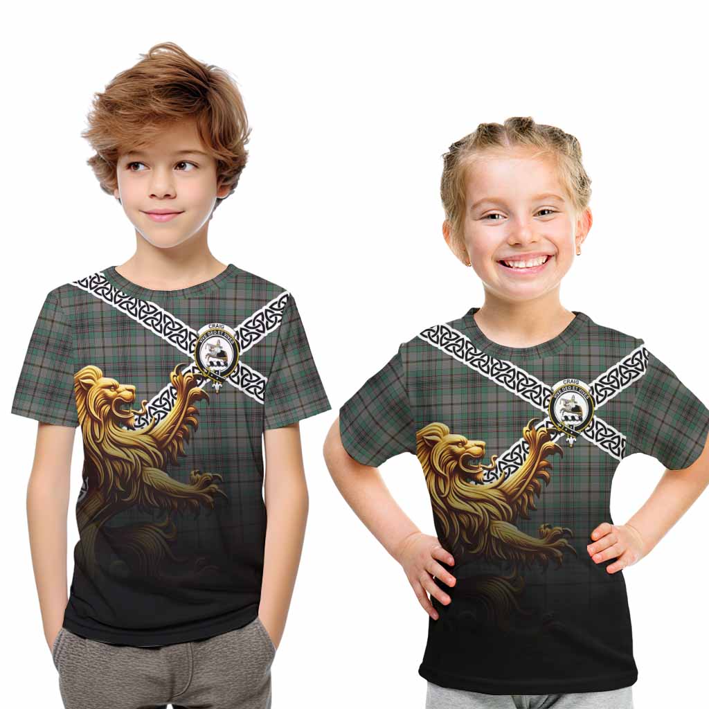 Tartan Vibes Clothing Craig Crest Tartan Kid T-Shirt with Golden Lion Emblem Celtic Style