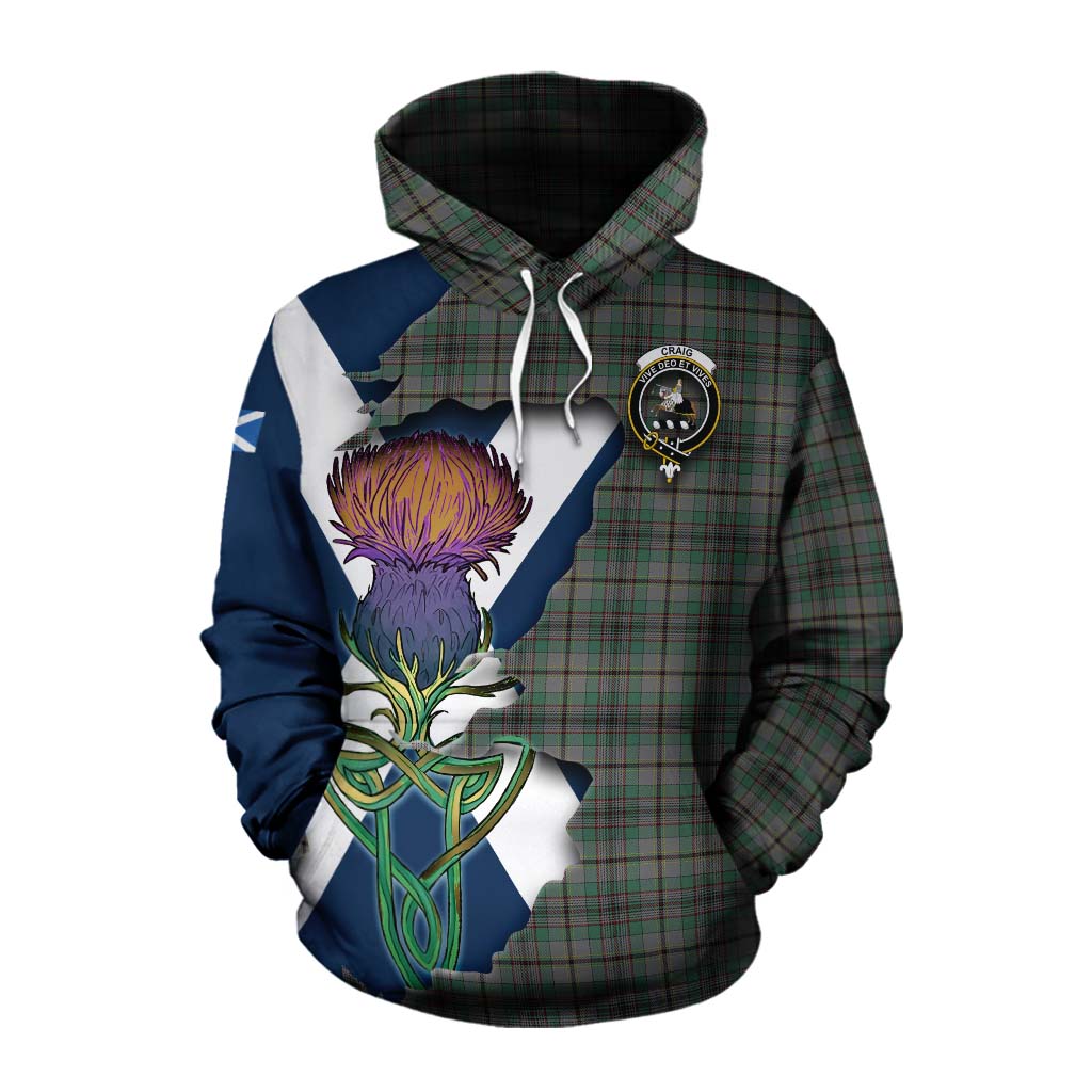 Tartan Vibes Clothing Craig Tartan Family Crest Cotton Hoodie Scottish Thistle Celtic Inspired