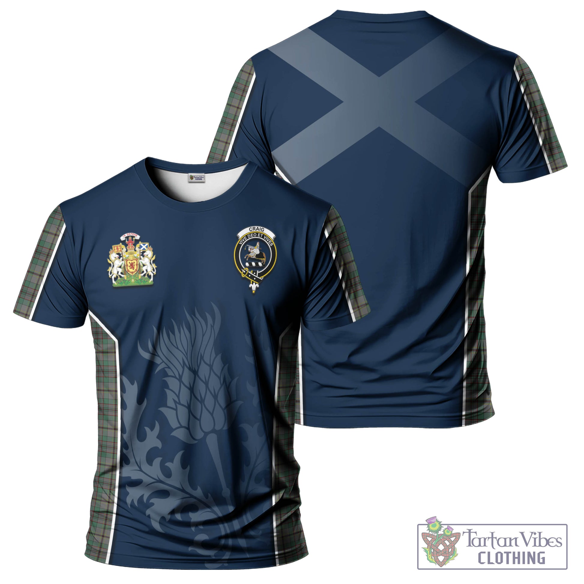 Tartan Vibes Clothing Craig Tartan T-Shirt with Family Crest and Scottish Thistle Vibes Sport Style