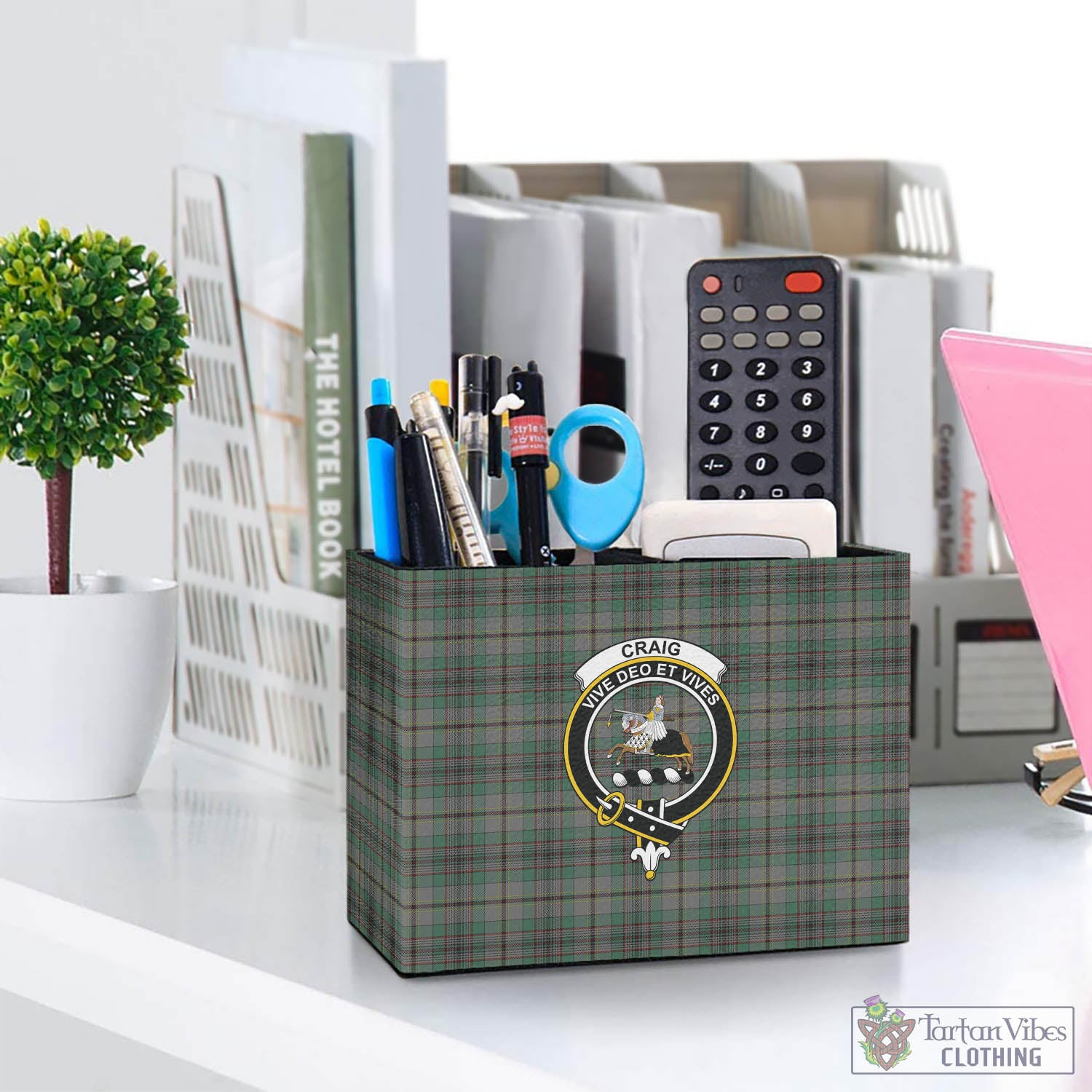Tartan Vibes Clothing Craig Tartan Pen Holder with Family Crest