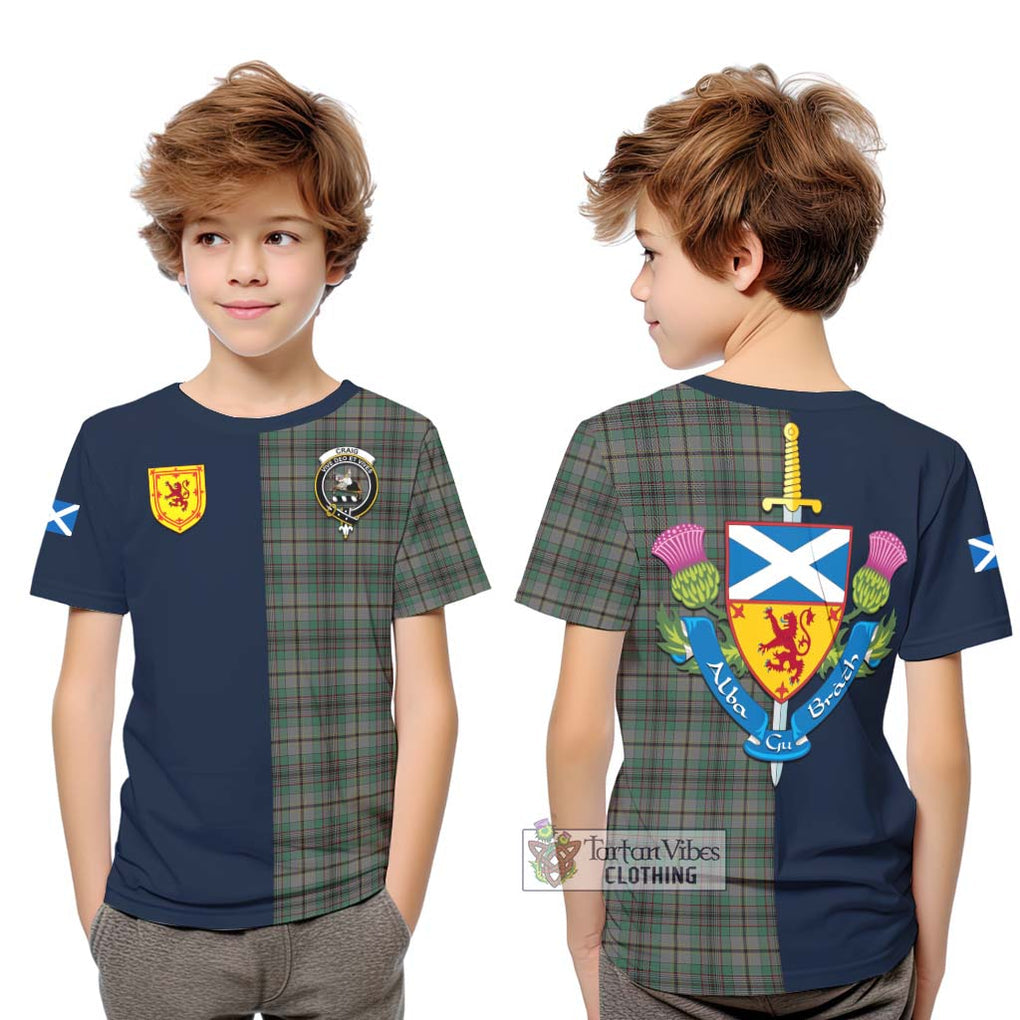 Craig Tartan Kid T-Shirt Alba with Scottish Lion Royal Arm Half Style Youth XL Size14 - Tartan Vibes Clothing