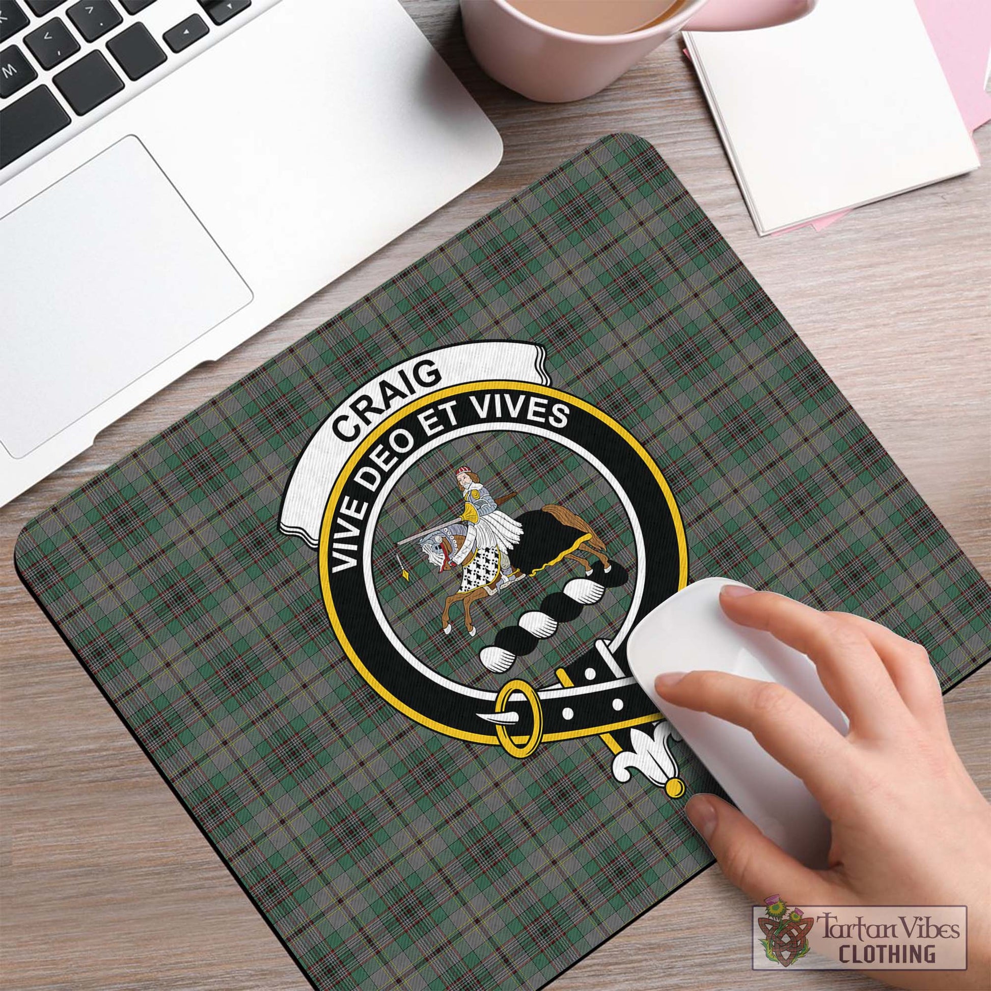 Tartan Vibes Clothing Craig Tartan Mouse Pad with Family Crest