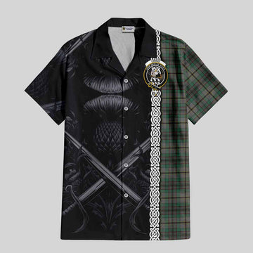 Tartan Vibes Clothing Craig Tartan Short Sleeve Button Shirt with Family Crest Cross Sword Thistle Celtic Vibes