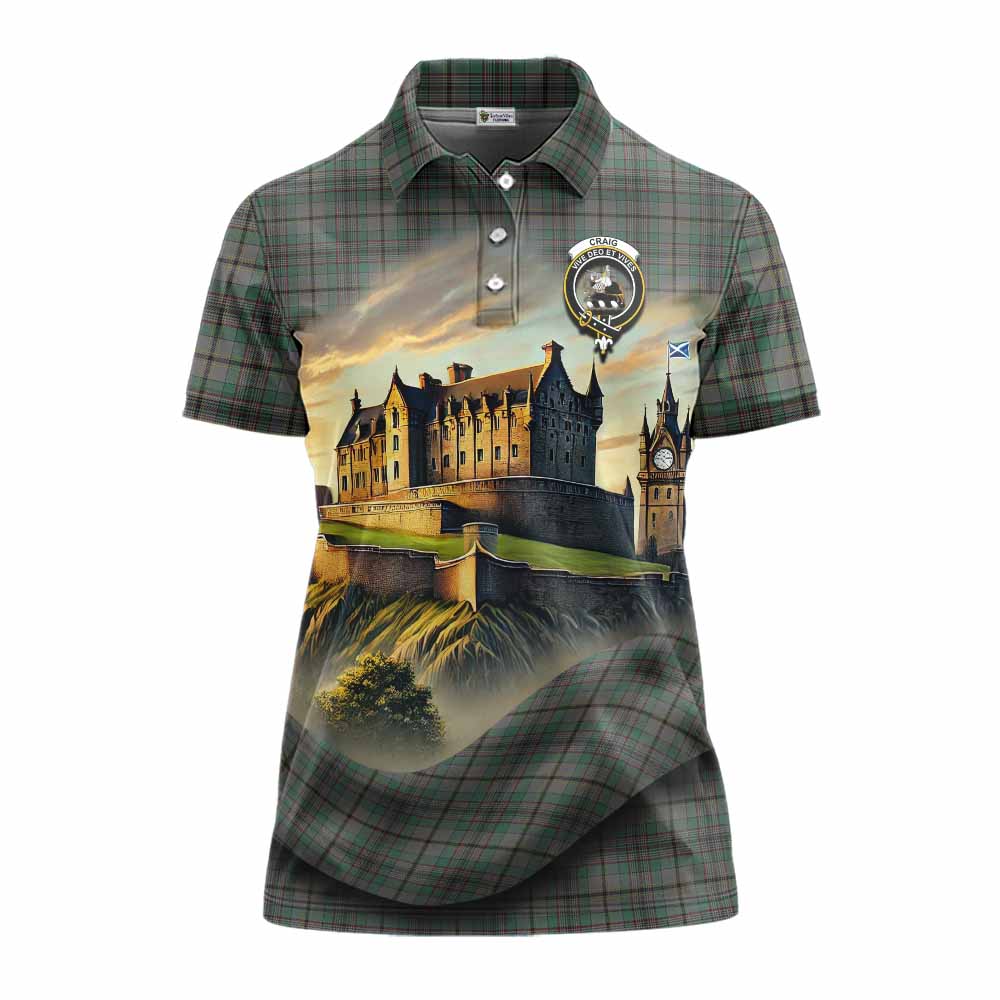 Tartan Vibes Clothing Craig Tartan Family Crest Women's Polo Shirt with Scottish Ancient Castle Stype
