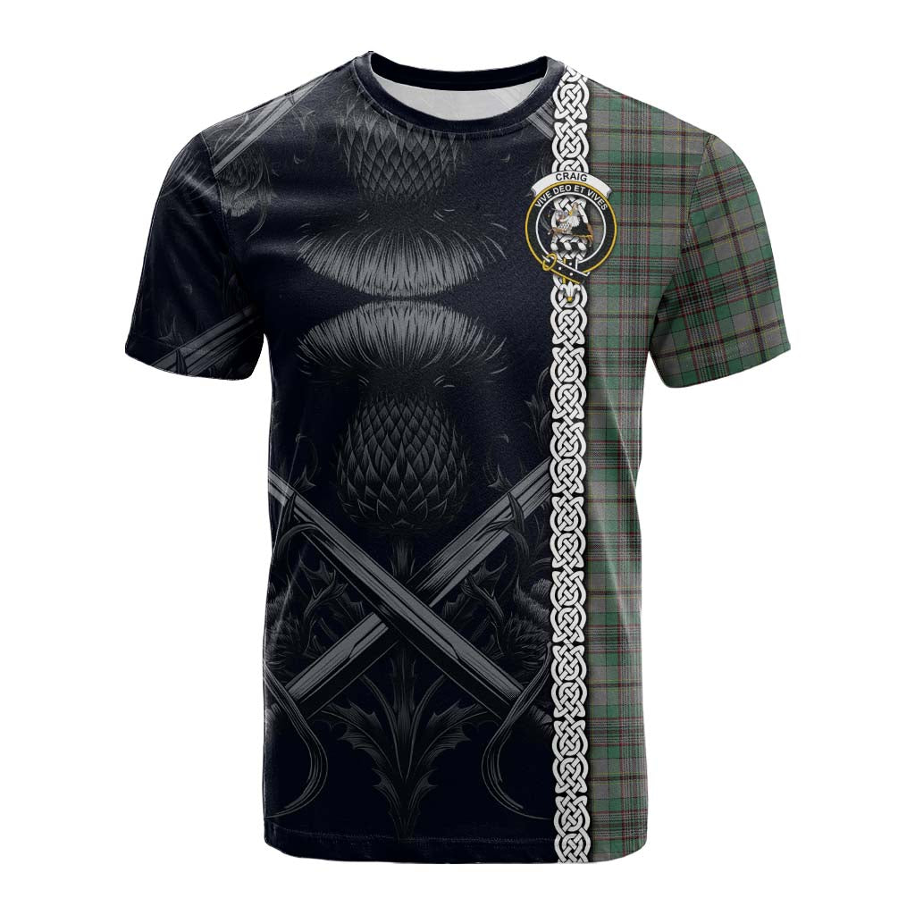 Tartan Vibes Clothing Craig Tartan Cotton T-shirt with Family Crest Cross Sword Thistle Celtic Vibes