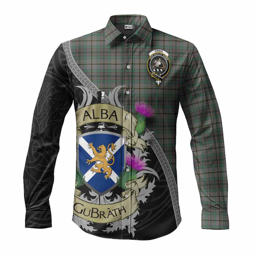 Tartan Vibes Clothing Craig Tartan Family Crest Long Sleeve Button Shirt Lion Rampant Royal Thistle Shield Celtic Inspired