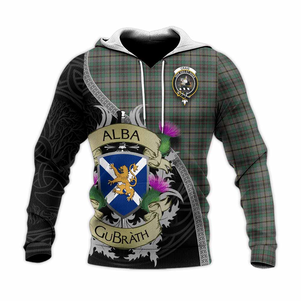 Tartan Vibes Clothing Craig Tartan Family Crest Knitted Hoodie Lion Rampant Royal Thistle Shield Celtic Inspired