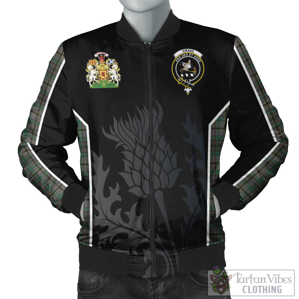 Tartan Vibes Clothing Craig Tartan Bomber Jacket with Family Crest and Scottish Thistle Vibes Sport Style