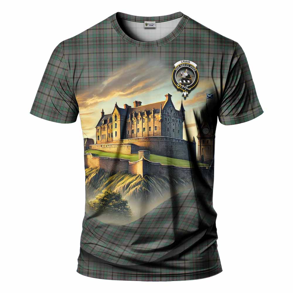 Tartan Vibes Clothing Craig Tartan Family Crest T-Shirt with Scottish Ancient Castle Stype