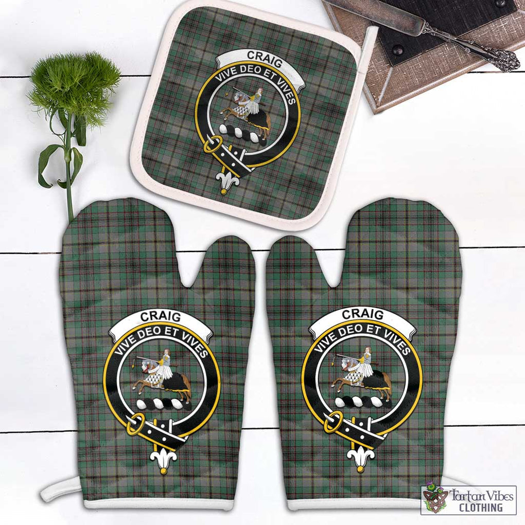 Craig Tartan Combo Oven Mitt & Pot-Holder with Family Crest Combo 1 Oven Mitt & 1 Pot-Holder White - Tartan Vibes Clothing