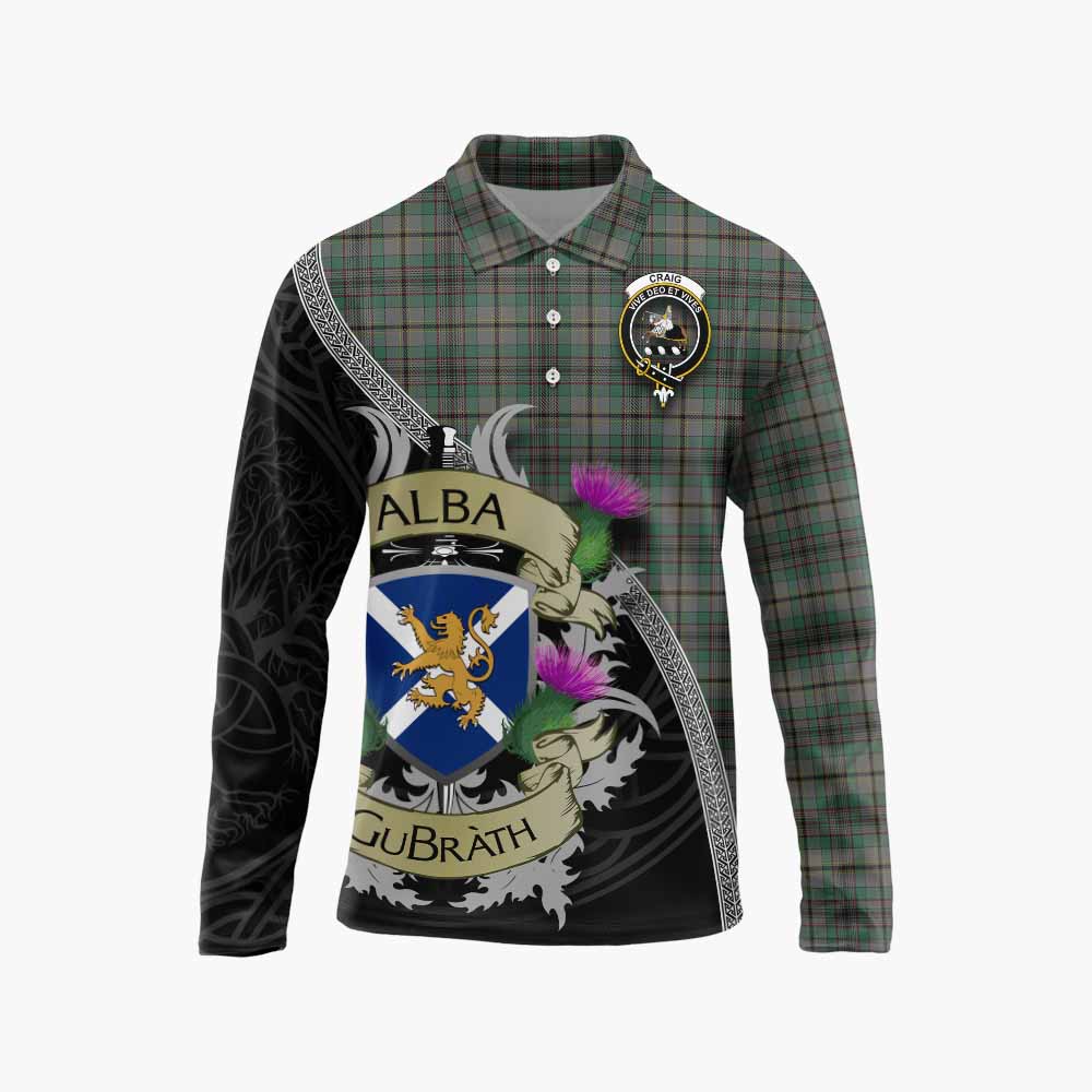 Tartan Vibes Clothing Craig Tartan Family Crest Long Sleeve Polo Shirt Lion Rampant Royal Thistle Shield Celtic Inspired