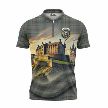Craig Tartan Family Crest Zipper Polo Shirt with Scottish Ancient Castle Style